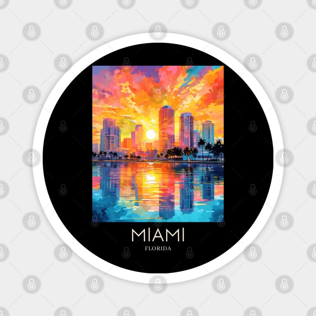 A Pop Art Travel Print of Miami - Florida - US Magnet by Studio Red Koala